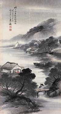 吴石僊 戊戌 (1898)年作 溪山烟雨图 立轴